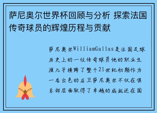 萨尼奥尔世界杯回顾与分析 探索法国传奇球员的辉煌历程与贡献